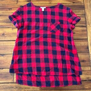 Women’s Maternity Red and Black Plaid Shirt